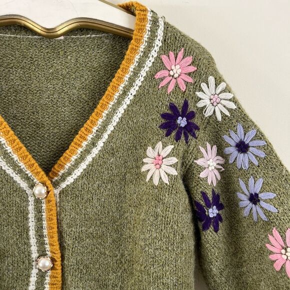 RAGA Set: Olive Green Floral Cardigan Sweater & Pants | Size Medium - Picture 2 of 13
